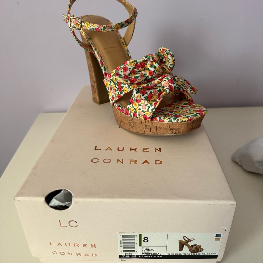 LC Lauren Conrad Multicolor Floral Platform Heels